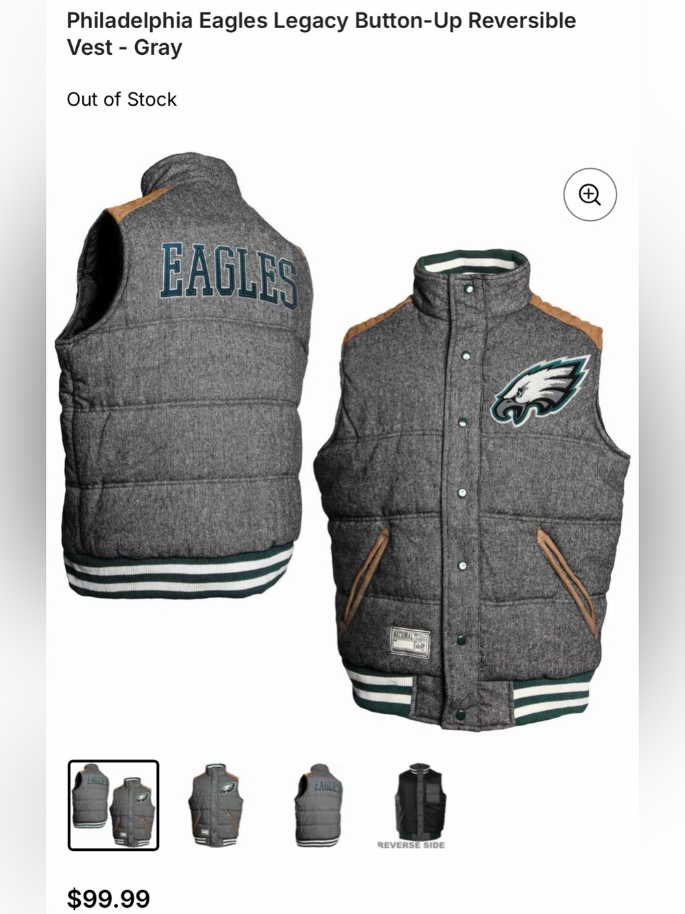 Eagles legacy snap up reversible vest